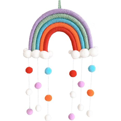 Suspension Murale Arc-En-Ciel - Décor en Macramé avec Boules en Fourrure Ajustables - Pour Chambre d'Enfant Chambre de Bébé Nursery - 1 Pièce (1/5)