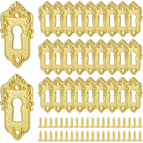 20 Plaque Décorative pour Trou de Serrure Plaque D'Écusson Vintage Décoration de Trous de Serrure Dorés Rosaces avec 40 vis pour Porte D'Armoire Bureau Tiroir Boîte Réparation de Meubles (1/5)