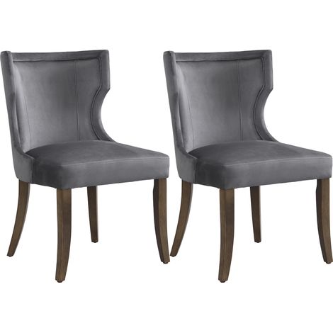Juego de 2 sillas de comedor minimalistas modernas de terciopelo gris con cuatro patas de madera maciza, ideales para oficina en casa, sala de estar y dormitorio. (1/5)