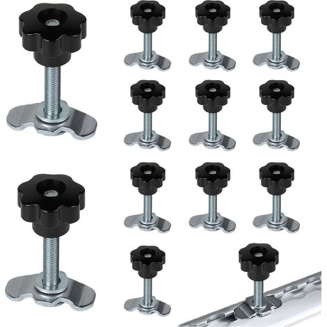 12x Rail D'arrimage D'extrémité M8x60, Rail D'arrimage Single 500 daN avec Poignée Boutons en Etoile Ferrures de Rechange pour Rail D'arrimage, Airline Ferrure D'extrémité en Acier Galvanisé (1/5)