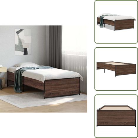 The Living Store Bettgestell Braun Eichen-Optik 90x190 cm Holzwerkstoff Metall - Holz Bett (1/5)