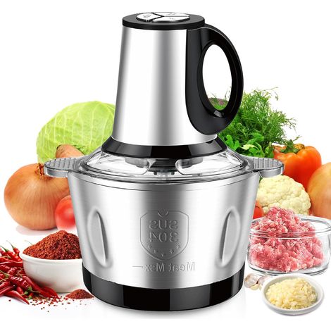 Picadora eléctrica de alimentos de 500 W, recipiente de acero inoxidable de 2 L, procesador de alimentos eléctrico de 3 velocidades para cocinar, preparar comida para bebés y suplementos alimenticios (1/5)