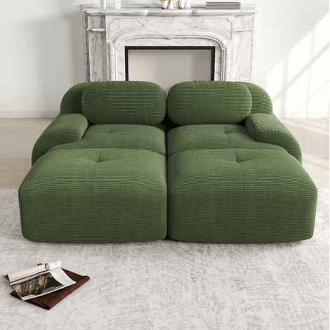 Modulares Ecksofa aus Cordstoff in Grün, rahmenlos, montagefrei, mit ergonomischen Armlehnen (1/5)