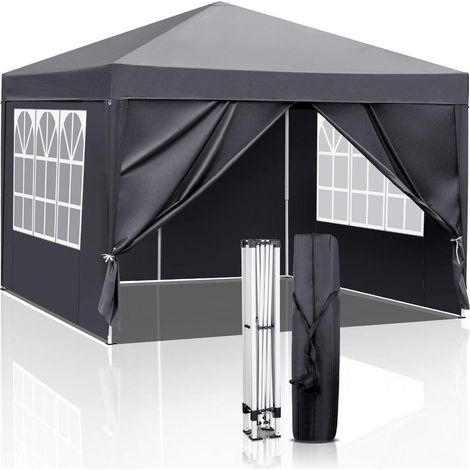 Faltpavillon 3x3m Grau, höhenverstellbar, wasserdicht, mit 4 Seitenteilen (1/5)
