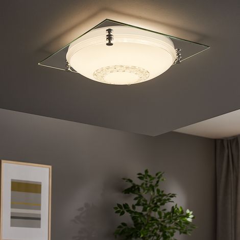 Lampada da soffitto plafoniera lampada da soggiorno lampada da camera da letto lampada da corridoio, cristalli di vetro trasparente cromato a specchio, LED 12W 960Lm bianco neutro, LxLxH 31,5x31,5x8,5