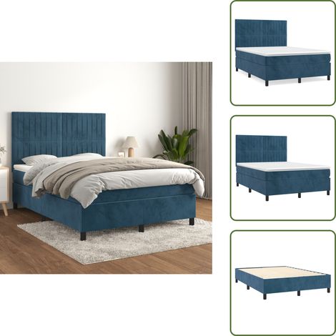 Boxspringbett mit Matratze Dunkelblau 140x200 cm Samt - Boxspringbett - Samtbett - Doppelbett - Dunkle Farbe - Liegekomfort (1/5)