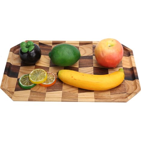 Plateau de service en bois pour fruits et desserts, motif quadrillé, plateau rectangulaire pour thé et pâtisseries, 38 x 24 cm (1/5)