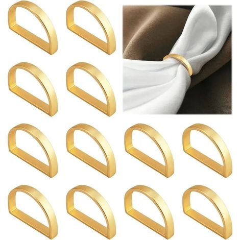 12 Pièces Ronds de Serviette Doré, Anneaux de Serviette pour Mariage, Anniversaire, Dîner, Décor - Rond de serviette semi circulaire (1/5)