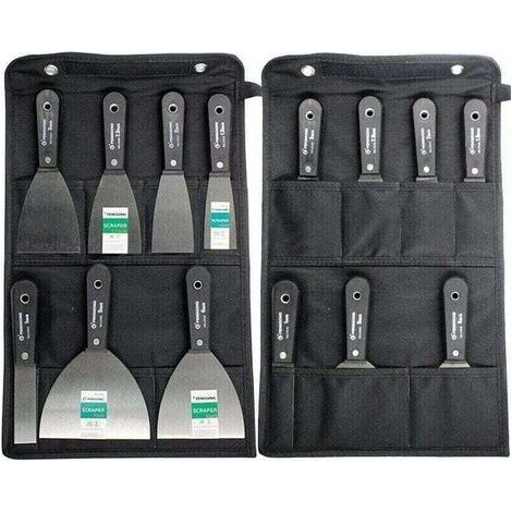 FENOPLASTICACouteaux à Enduire Jeu de Spatules en Acier Kit complet de Couteaux à Mastic Pack de , XU,de 7 pièces Equipé de Sac De Rangement Grattoir Mural Poignée En Plastique Antidérapant - KZQ (1/4)