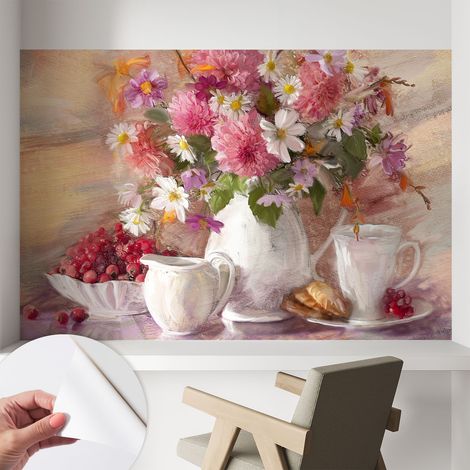 Papier peint autocollant adhésif décoratif avec motifs pour salon et chambre a motif Fleurs des champs 104x70 cm (1/5)