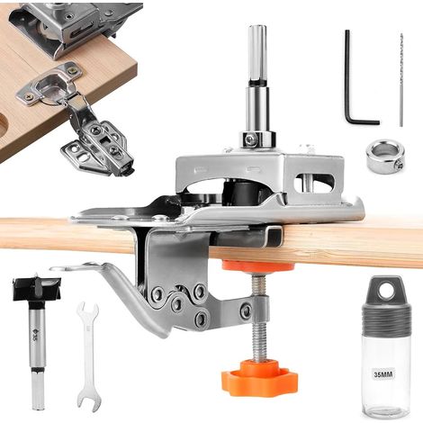 JSSEVN - Drilling Jig, 35mm Hinge Jig, Double Clamp Door Cabinet Hinge Jig, Locator for Woodworking, Woodworking, Doors (1/4)