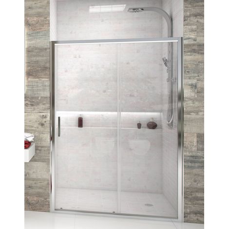 Mampara de ducha frontal de 1 hoja fija y 1 puerta corredera - Cristal de Seguridad de 6 mm - Modelo FRESH 2 de 115 - 120 cm - TRANSPARENTE (1/2)