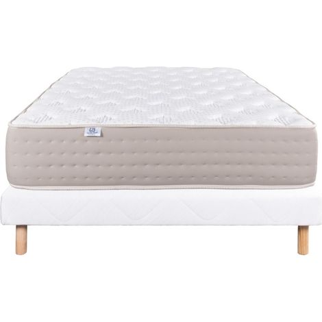 Ensemble Matelas Dreamlux, 26 cm, ressorts ensachés mousses haute densité, ferme, face été/hiver + sommier blanc ep 13cm, 90x190cm (1/5)