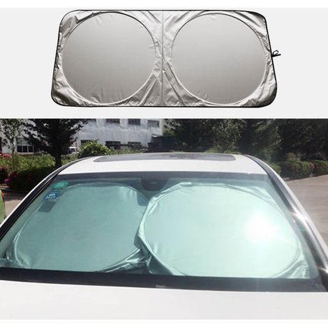 Pare-soleil double cercle argenté pour pare-brise de voiture, protection UV et chaleur (1/5)