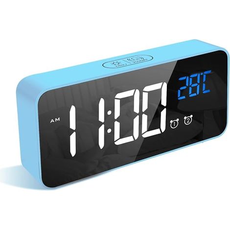 Reloj despertador digital LATEC, reloj despertador LED con función de repetición, puertos de carga USB, azul. (1/5)