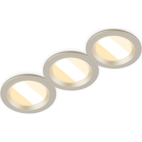Briloner 3er Set LED Einbauleuchten CCT Ø8,6x3,2 cm 3x3,5W 3x450lm 2700K-4000K Warmweiß-Neutralweiß IP65 Nickel-Matt - Einbaustrahler Badezimmer