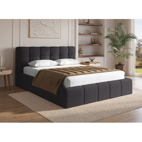 Deco In Paris – Lit coffre 160x200 cm en tissu bouclette gris – Design contemporain avec tête de lit rembourrée – Coffre spacieux avec sommier relevable (1/5)