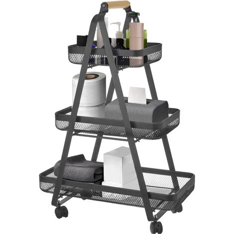 Carrello Estetista Multiuso con Ruote Carrellino Portaoggetti 3 Ripiani 57x31x83cm