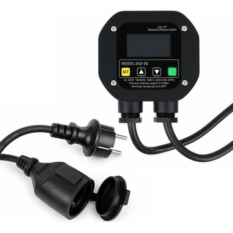 Wiltec Pressostat électronique pour surpresseur domestique, pompe de jardin, pressostat à démarrage/arrêt automatique, dispositif de sécurité en cas de manque d'eau, capteur de pression