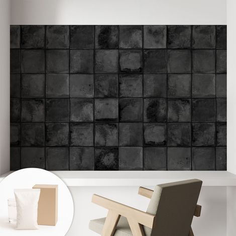 Papier peint intissé décoratif avec motifs pour salon et chambre a motif - Colle incluse gratuite Carreaux gris 104x70 cm (1/5)