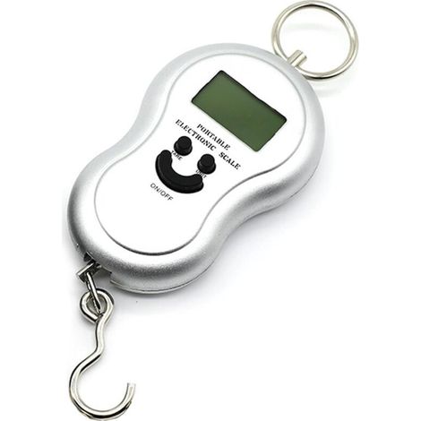 Argent, pèse-bagages numérique, 50 kg, écran LCD rétroéclairé, portable et facile à transporter, 2 piles AAA incluses (1/5)