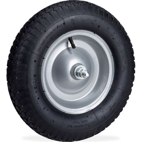 Relaxdays Roue de brouette caoutchouc 200 kg, roue de rechange axe, jante essieu 4.80 4.00-8, noir (1/5)