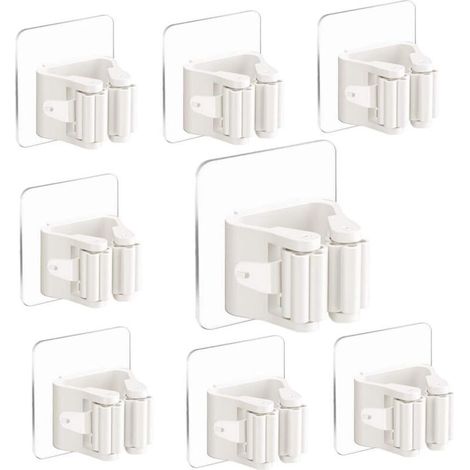 Ulisem Porte-balais mural, support de serpillière autocollant, fixation murale, lot de 8, sans perçage, clip pour balai de cuisine, salle de bain et jardin (blanc)