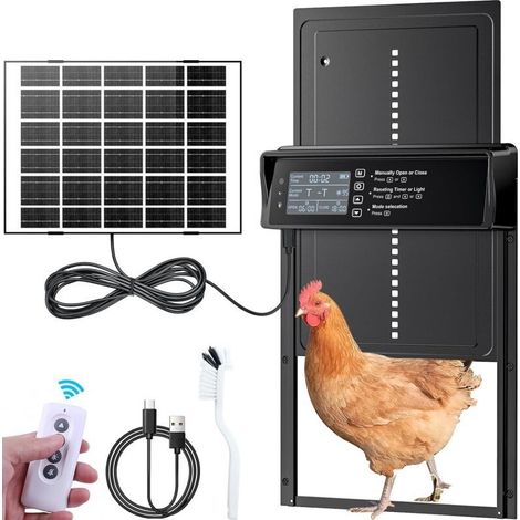 Automatische, solarbetriebene Hühnerstalltür mit Lichtsensor und Fernbedienung – LED, programmierbar