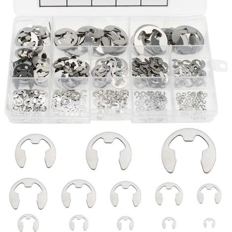 400 Pièces E-Clip Anneau De Retenue Externe Snap Kit Anneau De Circlips Interne en Acier Inoxydable 13 Size M1.5 - M15 Kit Anneau E-Circlip de Assortiment avec Boîte de Rangement