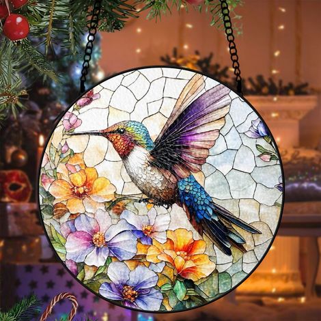 Attrape-soleil vitrail colibri 9 cm décoration suspendue fenêtre oiseau lumineux cadeau anniversaire (1/5)