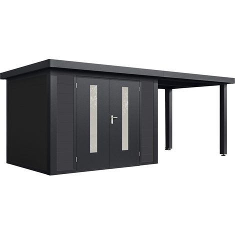 Finnhaus Wolff Kunststoff-Gerätehaus "Olin 5924", anthrazit / hellgrau, 586 x 240 cm (1/5)