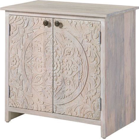Comò  in legno di mango 80x48x78 bianco oliato KASHMIR 108