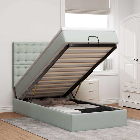 vidaXL Cadre de lit ottoman et matelas gris clair 100x200 cm velours (1/5)