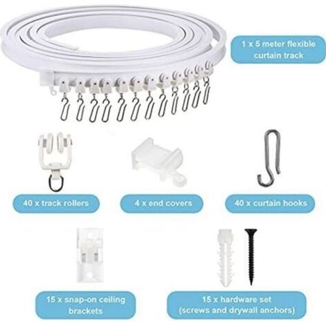5 m Rail Rideaux Plafond Flexible avec Crochets Set de Rail Rideau Plafond Courbé PVC et Acier Inoxydable pour Fenêtre de Douche, Séparateur de Pièce de Camping Car, Chambre, Balcon