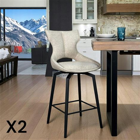Chaise de bar pivotante tissu beige (lot de 2) LOMBARDIE (1/5)