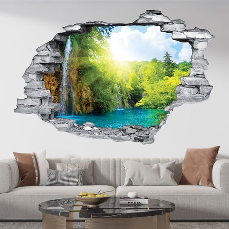 Stickers Trompe l'oeil trou dans le mur - Cascade - 30 x 45 cm - Pierres grises (1/5)