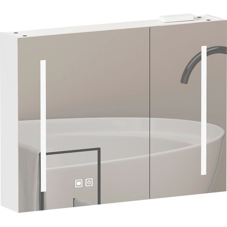 Meuble miroir LED stylé 80 cm, armoire murale avec rangement pour salle de bain, salon et chambre