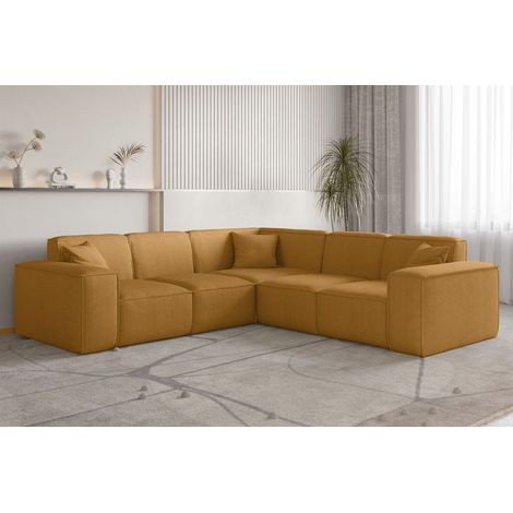 Ecksofa Designersofa CELES PREMIUM in Stoff Scala Senfgelb Seite Universal (1/3)
