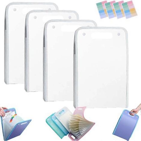 Set aus 4 erweiterbaren, wasserdichten Ordnern, vertikale Ringbücher mit Griff, 13 Fächer, A4-Format, mehrseitig, tragbar, fürs Büro. (1/5)