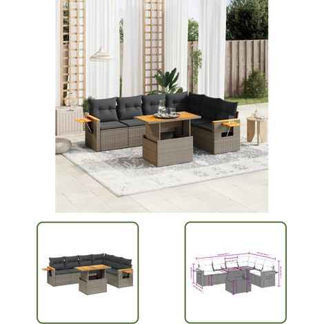 The Living Store 7-tlg. Garten-Sofagarnitur mit Kissen Grau Poly Rattan - Gartenmöbel Set - PE-Rattan Möbel - Outdoor Lounge - Garten Sofa - Balkon Möbel (1/3)