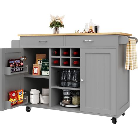 Desserte cuisine moderne 102x45x92cm bois gris - Buffet rangement multifonction & chariot repas pratique (1/5)