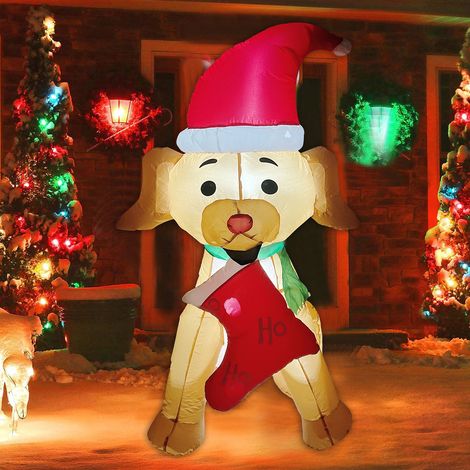 Weihnachtsdekoration für die Terrasse, leuchtende aufblasbare Hundesocken (1,5 m), aufblasbarer Schneemann, europäischer Standard 220 V (1/5)