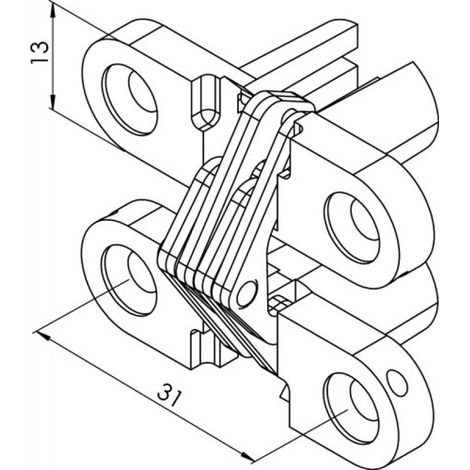 Charnière invisible 180° pour porte de meuble ou allonge de table pliante zinguée 12,6x60,7mm pour panneau 22-30 mm