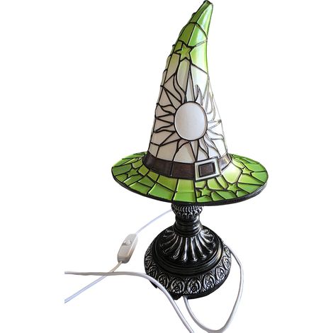 Lámpara de sombrero de bruja de resina hecha a mano con luz nocturna para niños, decoración de dormitorio (1/2)