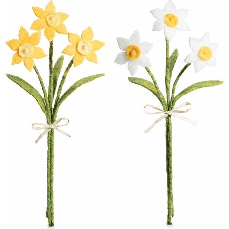 Mazzolini colorati di 3 narcisi in feltro con fiocco in rafia, set da 12 pezzi, Ø 6,5 cm x 33 H
