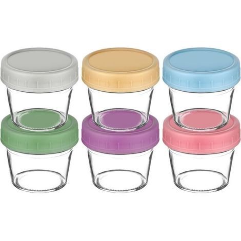 (Verschiedene Farben) Babynahrungsbehälter - 6er-Set Glasbehälter - Luftdichte Deckel (1/4)