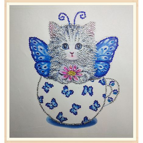 Tableau diamant DIY artisanat rhinestone cristal broderie couleurs déco maison chambre chat (1/5)