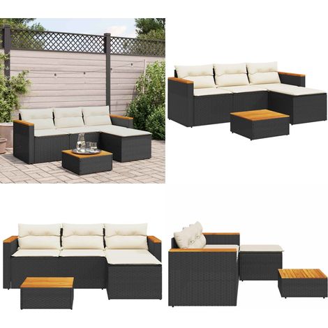 3-tlg. Garten-Sofagarnitur mit Kissen Schwarz Poly Rattan - Gartensorgsofa - Outdoor Möbel - Gartenmöbelset - Lounge Set - Rattan Gartenmöbel - Home & Living