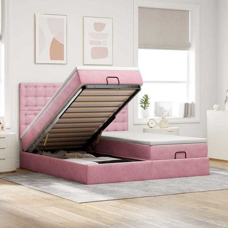 Estructura de cama otomana colchones terciopelo rosa 200x200cm