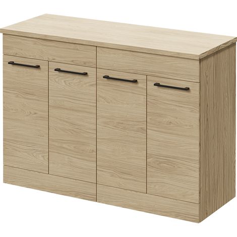 Napoli 460 Light Oak 1200mm 4 Door Vanity Unit for Countertop Basins - 1200mm - Matt Black 160mm Handle